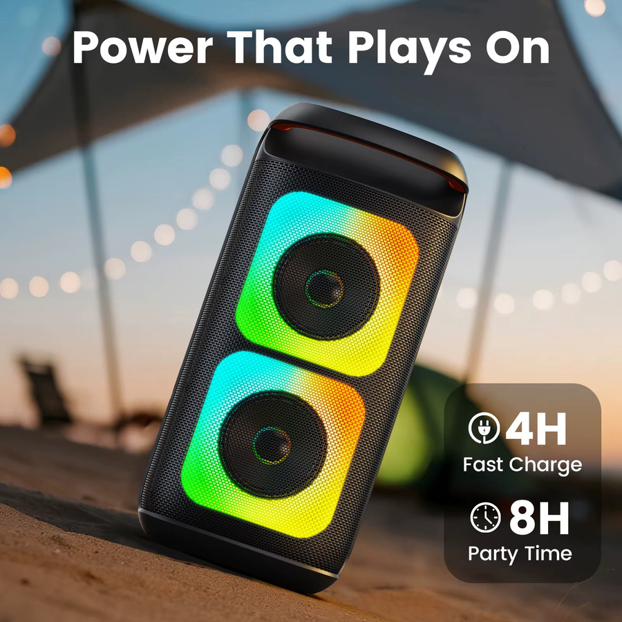 FanFun T37 Karaoke-Maschine in Schwarz mit 2 kabellosen Mikrofonen und Dual-8-Zoll-Subwoofern, tragbare Bluetooth Karaoke-Boombox - Bild 3