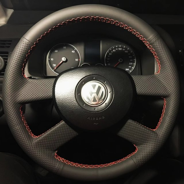 GKMHiR Lenkradbezug aus Mikrofaser und Leder für Volkswagen VW Polo 2003-2006, Schwarz, rutschfest zum Selbernähen - Bild 1