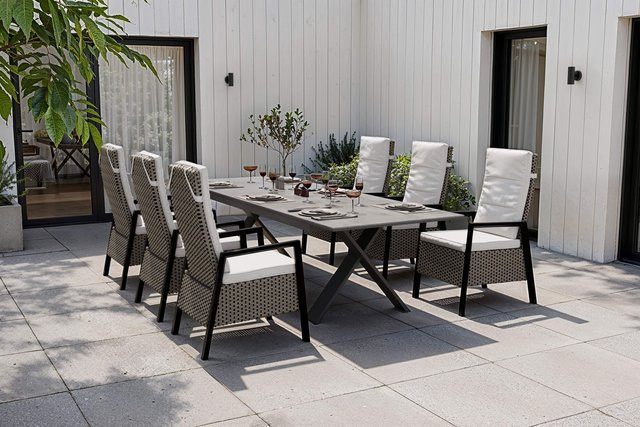 Hartman Xanadu Garten-Essgruppe aus Aluminium und Polyrattan in Anthrazit/Grau mit ausziehbarer Glaskeramik-Tischplatte und 6 Sesseln - Bild 1