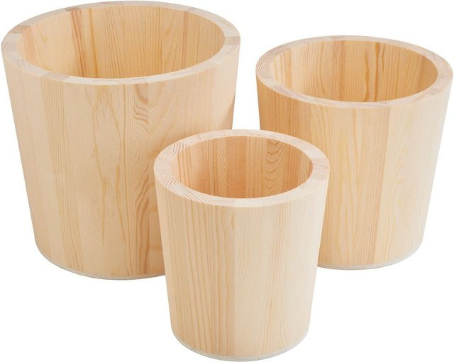 VBS 3er-Set Holz-Pflanztöpfe aus Kiefernholz in Beige für den Tisch - Bild 1