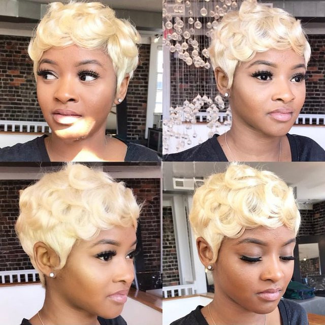 OYM HAIR Afro Rose Perücke, Pixie-Schnitt, brasilianisches Echthaar, kurz, lockig mit Pony - Bild 1