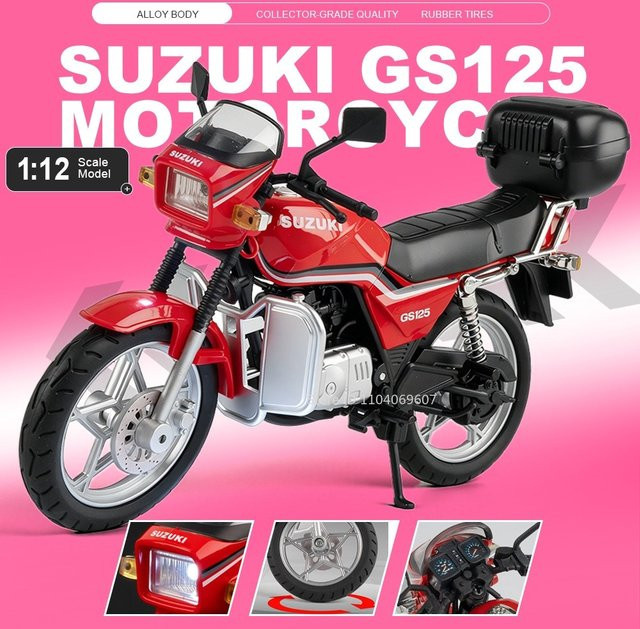 MAKEDA Suzuki GS125 GSX1000R Motorrad-Modell, 1:12, Metall, Rot, mit Licht und Sound - Bild 1