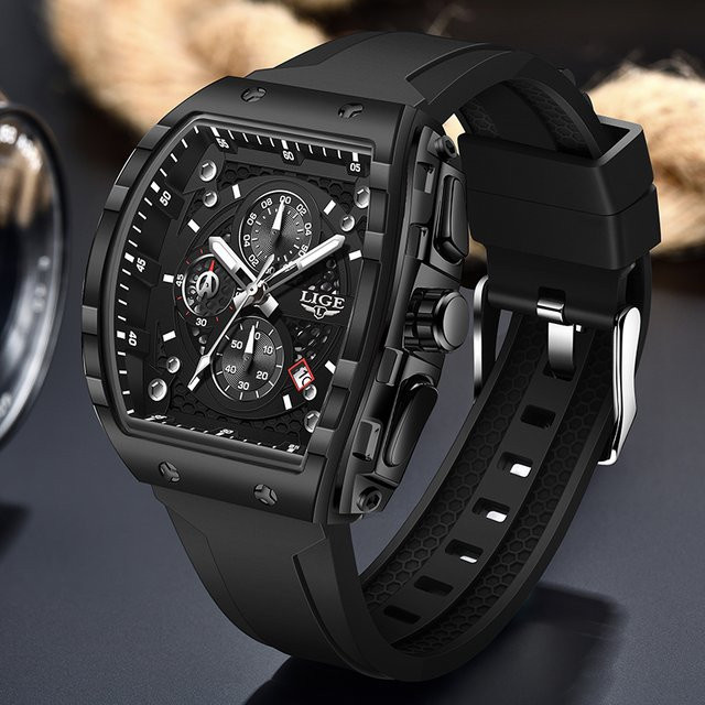 LIGE Armbanduhr Chronograph, Quarz, Silikon, Schwarz, Herren - Bild 1