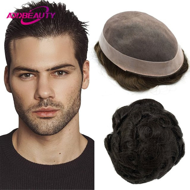 Addbeauty Herren Kapillarprothese Mono NPU, Indisches Echthaar, Natürliche Farbe mit Grauen Haaren - Bild 1