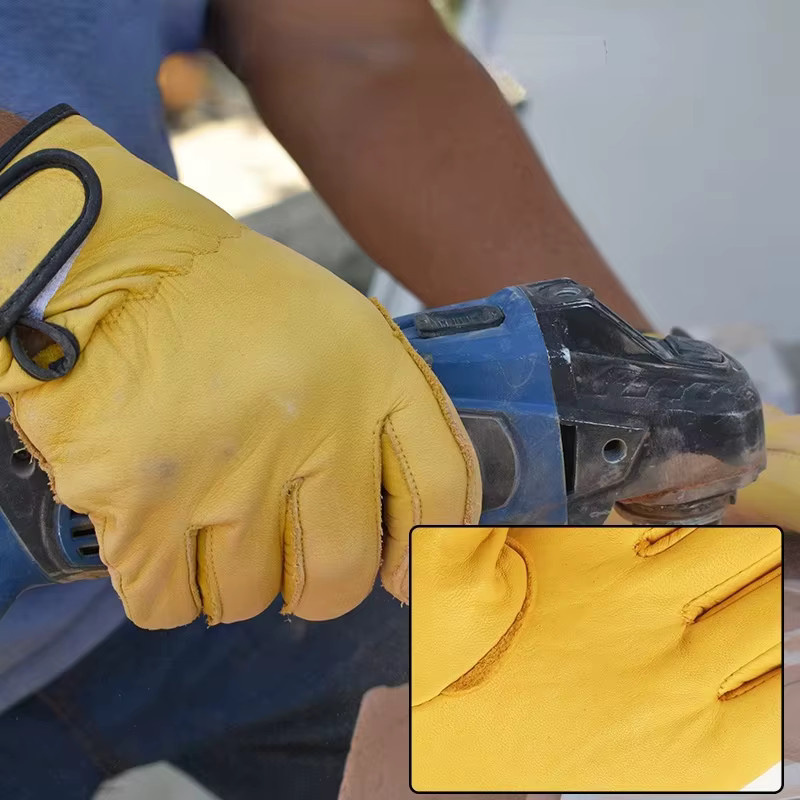 Verschleißfeste Arbeitshandschuhe aus Schafsleder in Weiß und Gelb für Schweißer, Gartenarbeit und Sicherheitsschutz - Bild 2