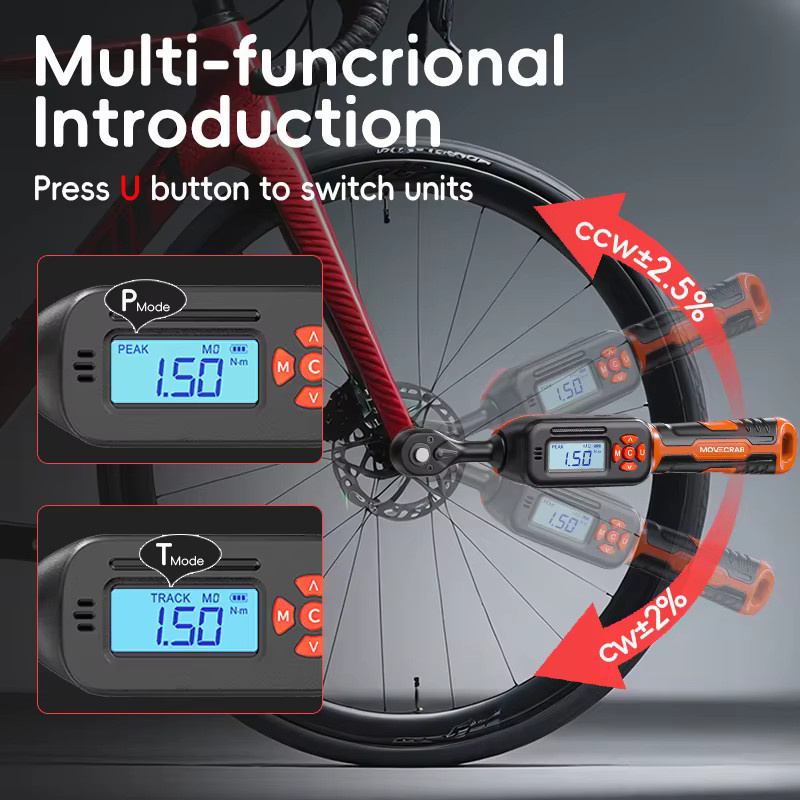 MOVECRAB Digitaler Drehmomentschlüssel Serie in Schwarz mit 1,5-340N.m, 2% Genauigkeit, LED-Blitz und Vibrationsalarm - Bild 3