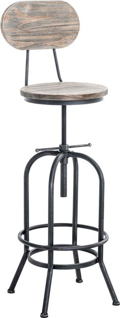 TPFLiving Barhocker Pina mit Holzsitz und Metallgestell in Antik Silber und Braun, H 121,0 cm x B 49,5 cm x T 49,5 cm - Bild 1
