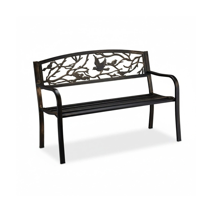 Relaxdays Gartenbank aus Stahl und Gusseisen in Schwarz und Bronze mit Vogel-Verzierungen im antiken Design für 2 Personen, B/T/H: 127 x 87 x 57 cm - Bild 2