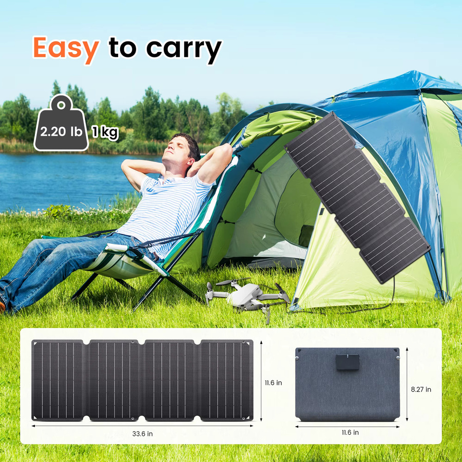 CTOLITY Tragbares faltbares Solarpanel 36W 14V mit USB Typ C Ladegerät, wasserdicht, Farbe: Schwarz - Bild 4
