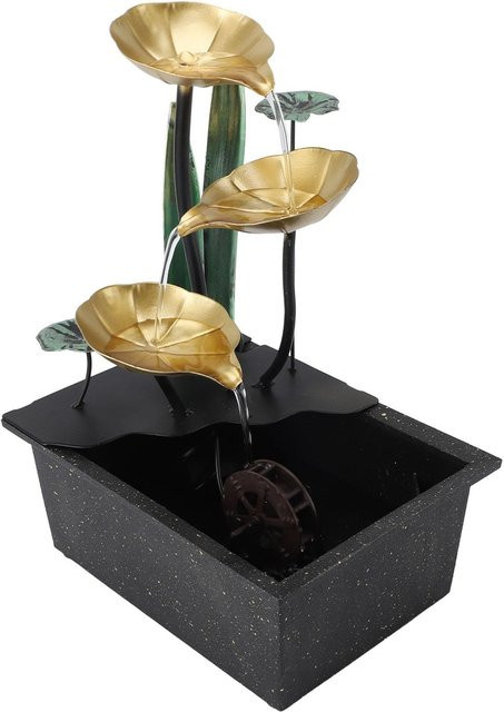 Dekorativer USB Tischbrunnen von mfySpace aus Metall in Schwarz mit LED-Licht und leisem Wasserfall-Effekt - Bild 1