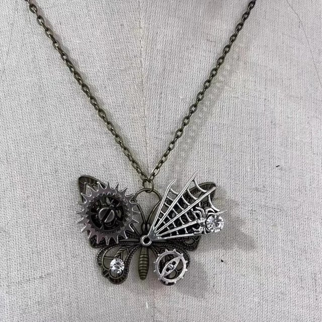 Anhänger Herz-Schmetterlings-Schlüssel-Zikaden, Messing, Silber, Unisex - Bild 1