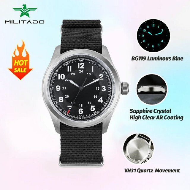 Militado Armbanduhr, Quarz, Edelstahl, Schwarz, Saphirglas, Herren - Bild 1