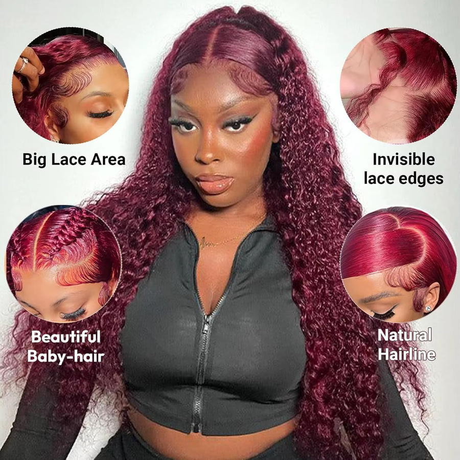 UVEOUS Echthaarperücke Deep Wave, 30 Zoll, Burgunderrot, Damen - Bild 2