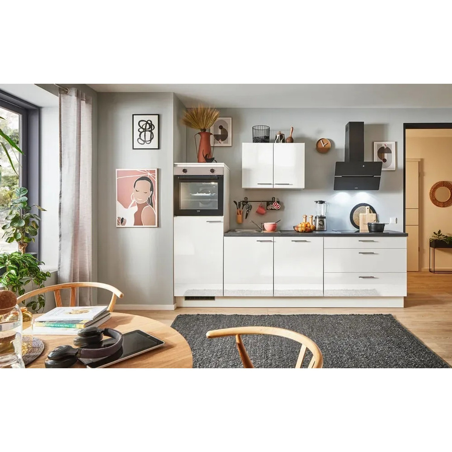 pino Küchenzeile Weiß Hochglanz mit Geräteschrank, Breite: 270 cm, Höhe: 174 cm, Tiefe: 60 cm - Bild 2