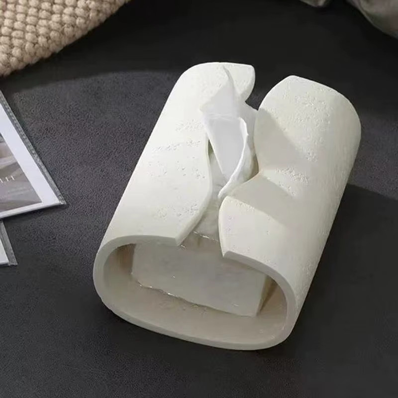 YOWEI Taschentuchbox in Steinoptik im Vintage-Stil aus Kunstharz, Beige/Weiß - Bild 3