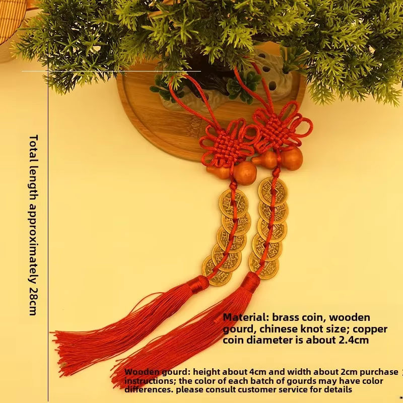 Chinesische Feng Shui-Münzen mit handgefertigtem rotem Netzknoten als hängende Dekoration für Erfolg und Reichtum in Rot - Bild 3
