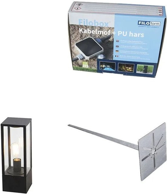 QAZQA Charlois Stehende Außenleuchte Schwarz aus Aluminium und Glas mit Erdspieß, Höhe: 40 cm - Bild 1