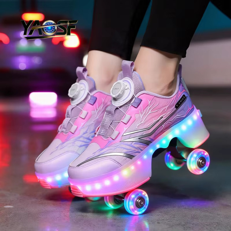 YAOSF Rollschuhe für Kinder und Jugendliche, mit leuchtenden Rädern, Ein-Klick-Einziehfunktion - Bild 2