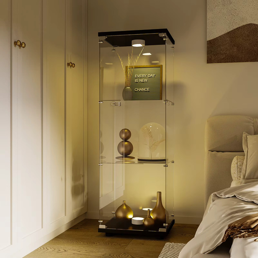 Anajqaqia Glasvitrine mit LED-Beleuchtung und Schlössern, modern, Schwarz, B/T/H: 42 x 36 x 125 cm - Bild 2