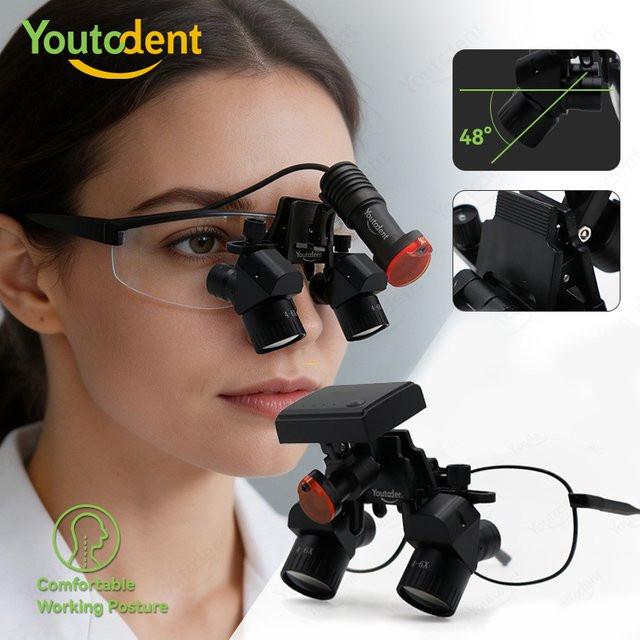 Youtodent Dental-Lupenbrille, 4-6-fache Vergrößerung, mit LED-Stirnlampe, Schwarz - Bild 1