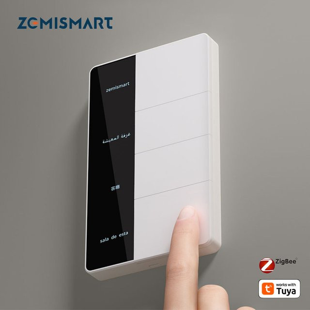 Zemismart Zigbee DIY-Namensschalter mit Display-Bildschirm und großem Druckknopf, weißer Wandlichtschalter kompatibel mit Tuya und Home Assistant - Bild 1