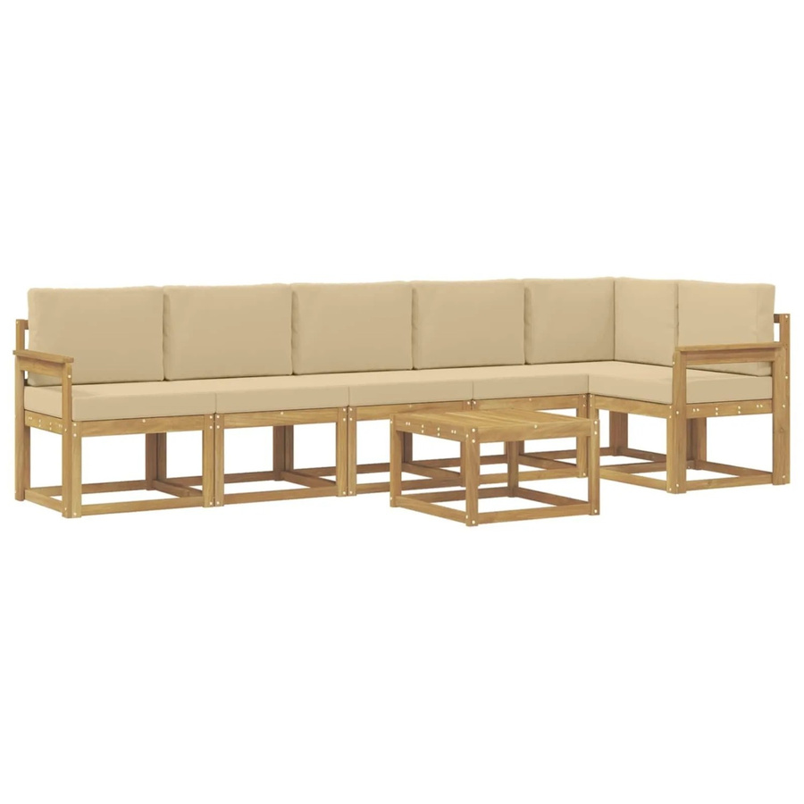 vidaXL Outdoor-Sofagarnitur 7-teilig aus Akazienholz mit Kissen in Weiß und Beige - Bild 2