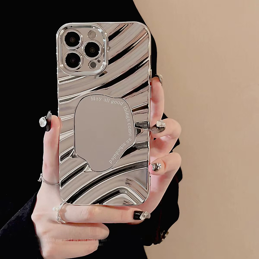 Stoßfeste iPhone 15 Pro Max Handyhülle mit Make-up Spiegel in Silber - Bild 4