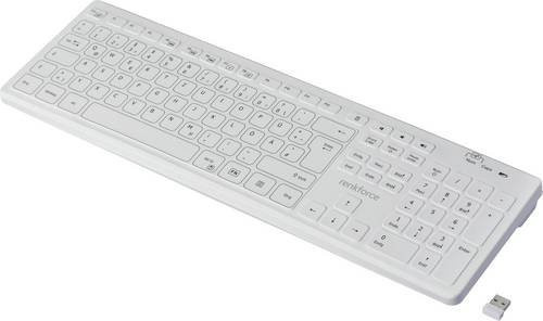 Renkforce RF-WRK-300 Kabellose Hygiene-Tastatur mit QWERTZ-Layout in Weiß Matt, Spritzwassergeschützt - Bild 1