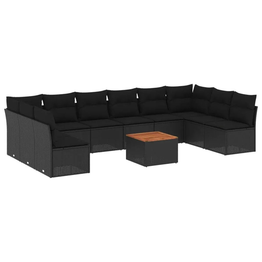 vidaXL 11-teilige Garten-Sofagarnitur aus Polyrattan in Schwarz mit Kissen und Stauraum - Bild 2