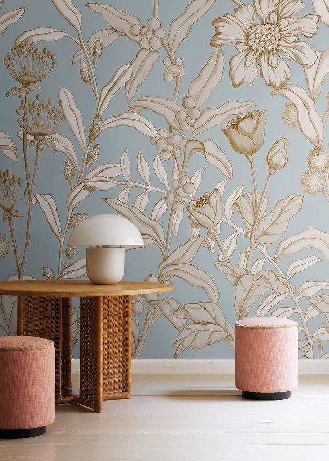 Nobilis Mural Petals and Berries Tapete MHP91 in Floral Design mit Beige, Blau und Multicolour in Matt - Bild 1