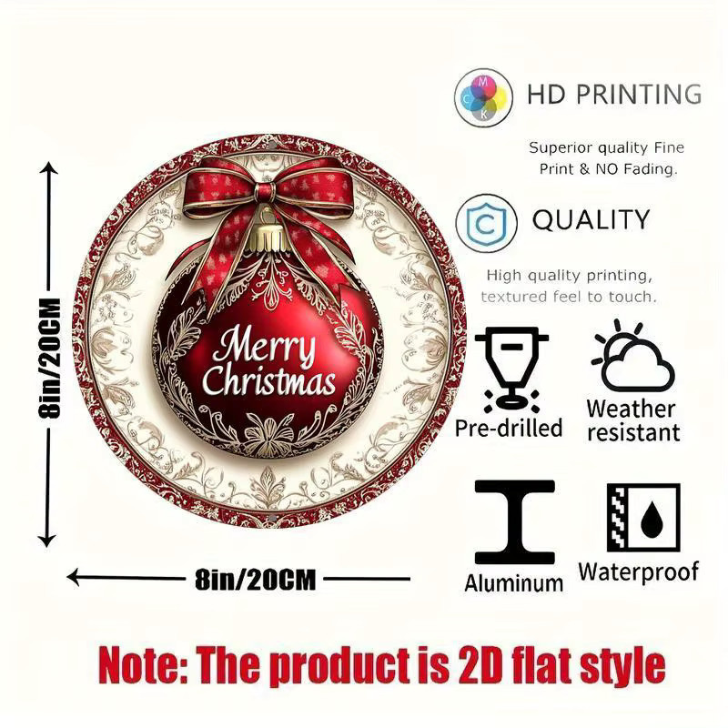 Rundes Aluminiumschild Potdemiel Merry Christmas in Rot mit Vintage-Design und floralen Elementen, Durchmesser: 20 cm - Bild 2