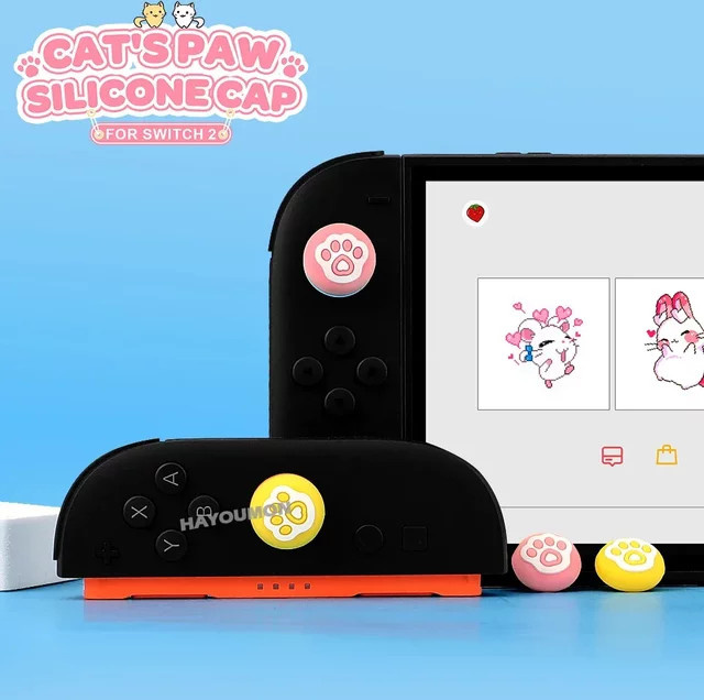 4er-Set Silikon-Daumengriffe mit Katzenpfoten-Design für Nintendo Switch Joystick-Kappen, rutschfeste Schutzabdeckung für Joypads in Schwarz, Rot und Multicolour - Bild 1