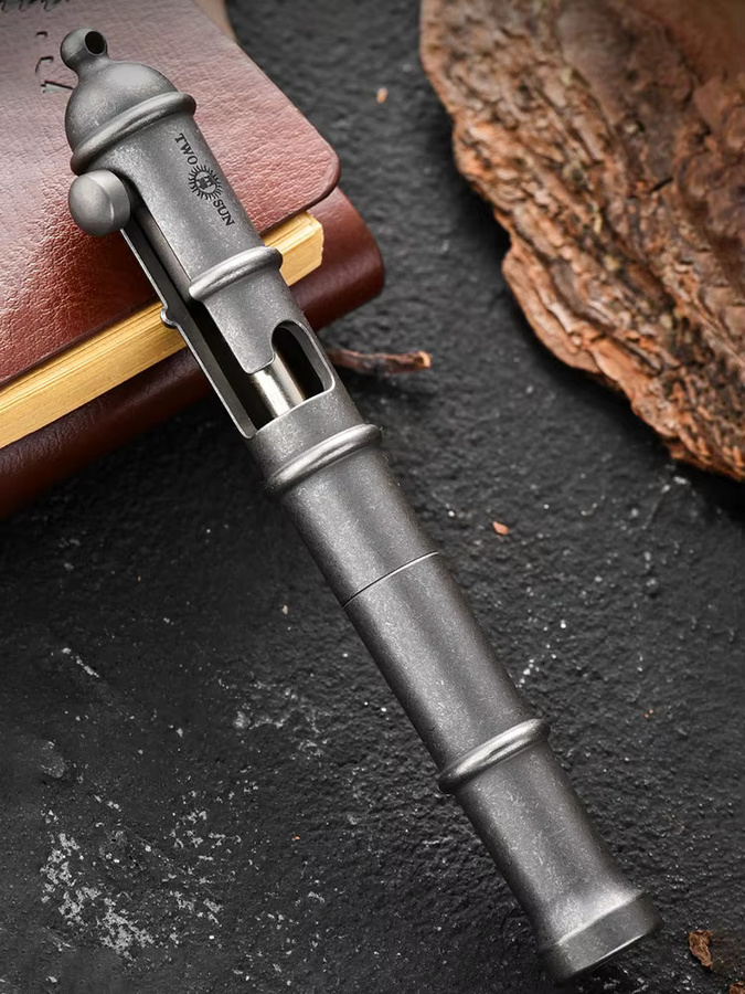 Taktischer Kugelschreiber aus Titanlegierung in Schwarz und Grau mit Multi-Funktions-Bolzen-Design für Business, Camping und EDC - Bild 6