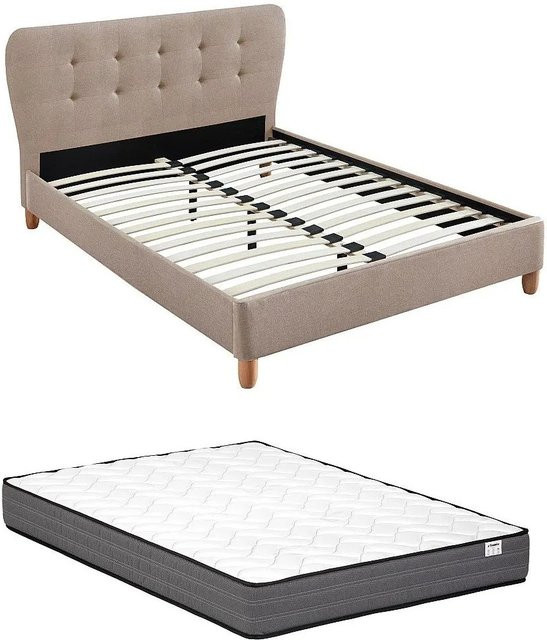 Vente-unique Bettrahmen Elide gepolstert in Creme und Beige, B/T/H: 160 x 200 x 177 cm - Bild 1