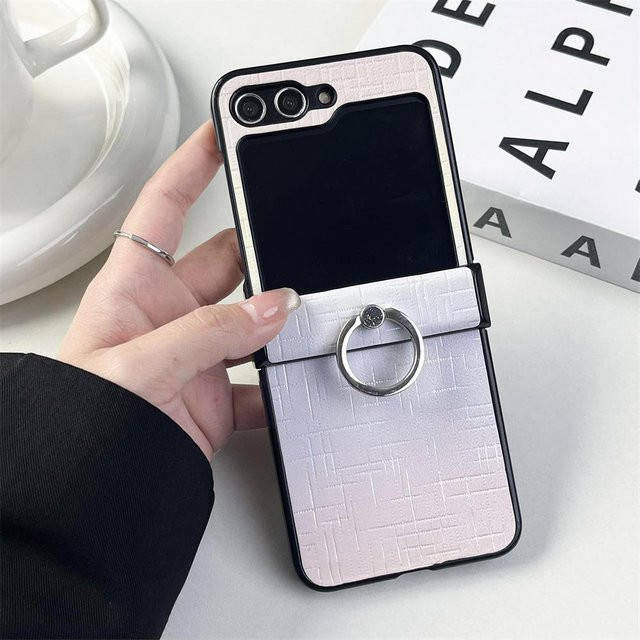 Lederhülle mit Ringhalter und Gradient Laser Design für Samsung Galaxy Z Flip 6, Z Flip 5, Z Flip 4 und Z Flip 3 in Grau - Bild 1