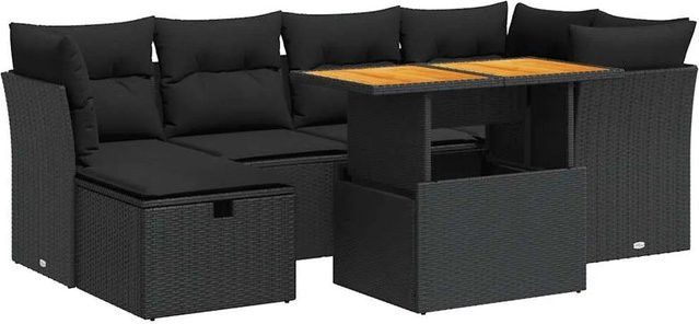 vidaXL 7-teilige Garten-Sofagarnitur aus Poly-Rattan mit Kissen in Schwarz und Beige - Bild 1