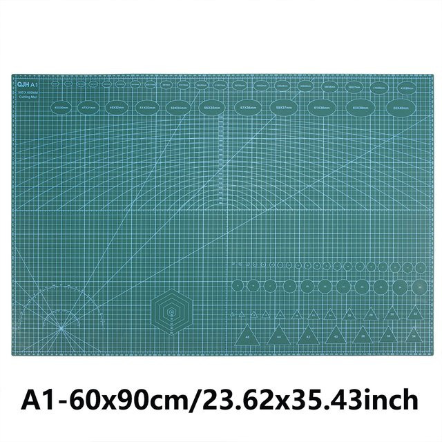 QJH Schneidematte aus PVC in Grün mit Gitter- und Kreismustern für DIY-Projekte, Größe A1, Breite: 60 cm, Länge: 90 cm - Bild 1