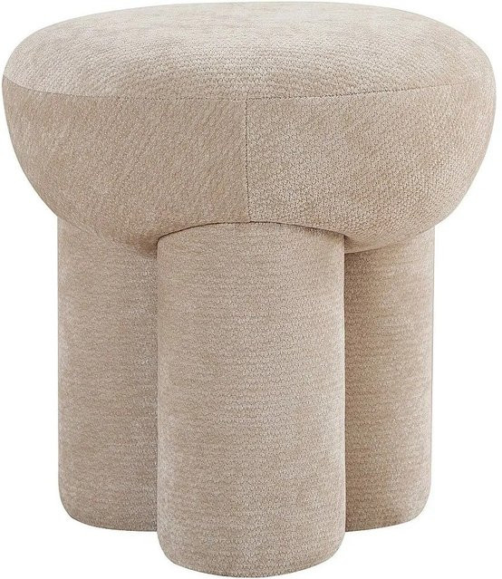 Sitzhocker Kumboda von Vente-unique in Beige mit Chenille-Bezug, Durchmesser: 41 cm, Höhe: 43,5 cm - Bild 1
