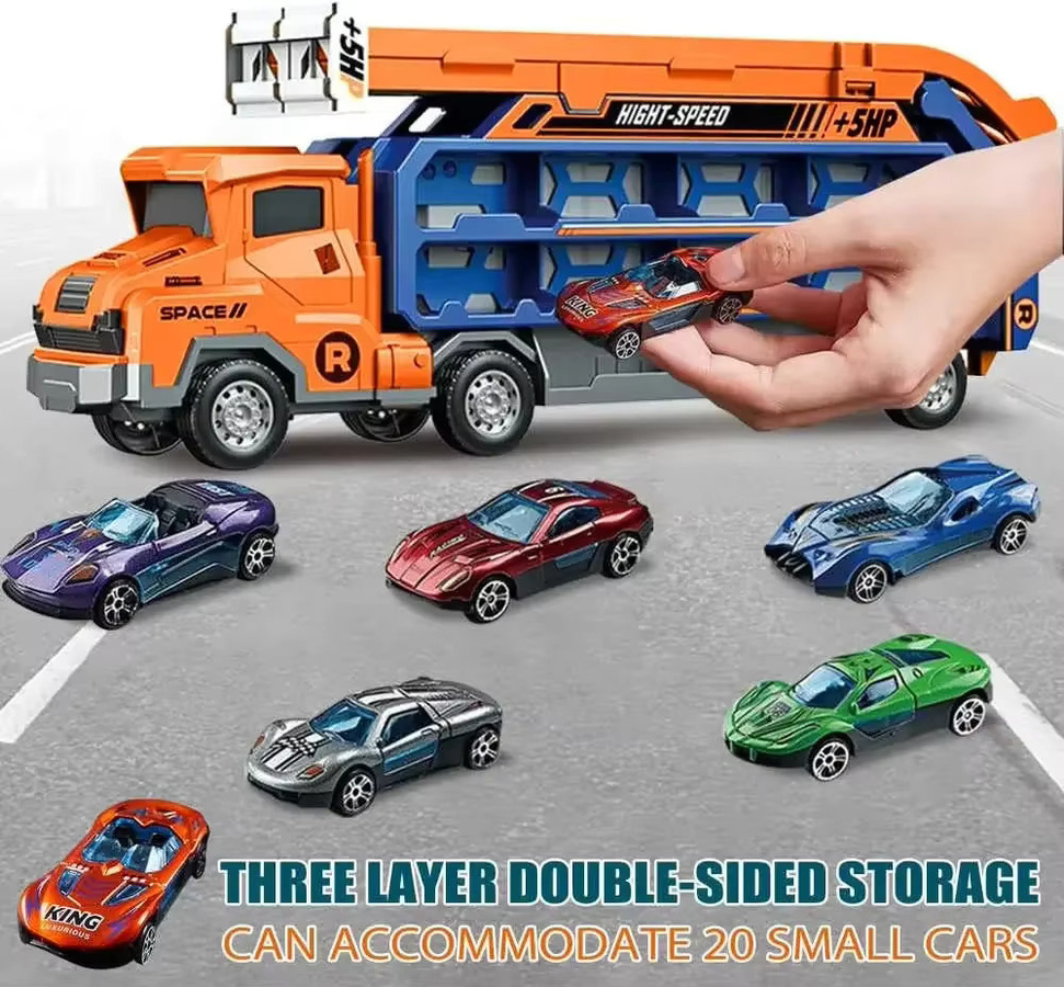 Kmoist Rail Cast Car Set, Inertial Sliding Wheel Truck Rise and Fall Deformation Truck, 6-teiliges Set - Bild 3