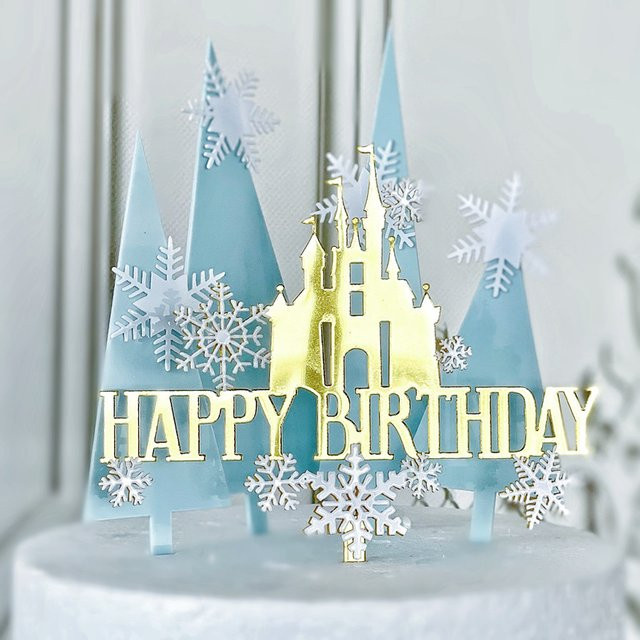WEIGAO Kuchen Topper aus Acryl mit Glitter Eis Schneeflocke und Schloss in Gold für Geburtstag, Weihnachten und Winterpartys - Bild 1