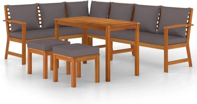 vidaXL 7-teilige Garten-Essgruppe aus Akazien-Massivholz mit Kissen in Dunkelgrau - Bild 1