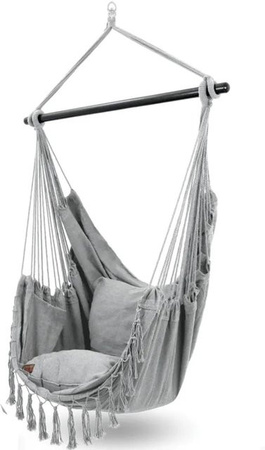 DELUKE Hängesessel MELA Grau mit Kuscheldecke, Kissen und Bücherfach für Indoor und Outdoor bis 120 kg
