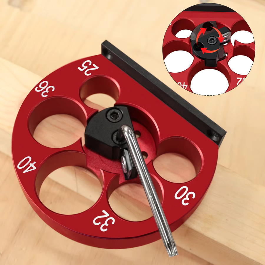 JIGHOLE Dübel Maker Jig Kit mit Hartmetallklingen für die Holzbearbeitung, einstellbar für 8-20mm und 25-40mm, Farbe: Rot - Bild 4