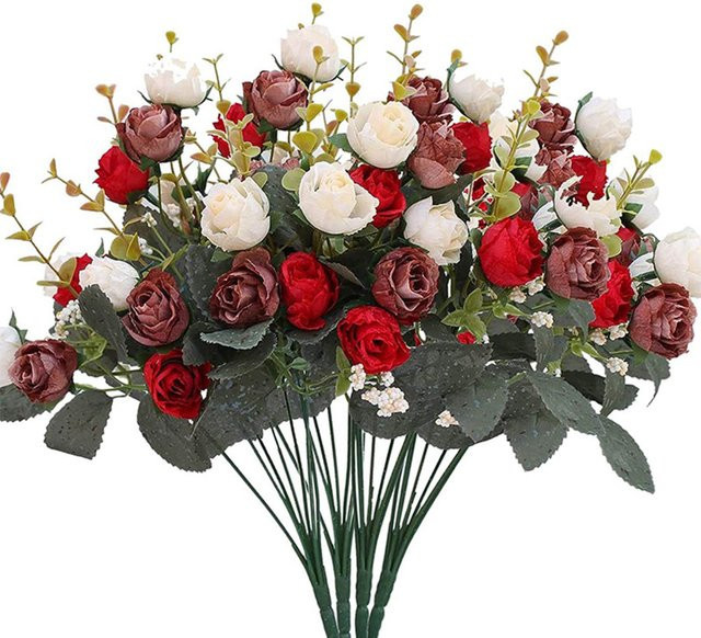 Künstliche Rosen in Lila als florale Tischdekoration aus Kunststoff für Hochzeit, Weihnachten oder Büro - Bild 1