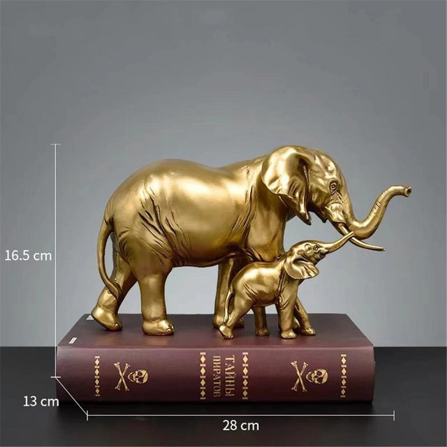 Yiran Furniture Elefantenskulptur in Gold aus Harz als moderne Desktop-Dekoration für dein Wohnzimmer, Höhe: 25 cm, Breite: 25 cm, Tiefe: 20 cm - Bild 1