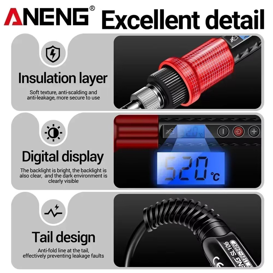 ANENG Intelligenter Elektrischer Lötkolben 60W in Rot mit einstellbarer Temperatur von 180°C bis 520°C für Reparatur und Nachbearbeitung - Bild 5