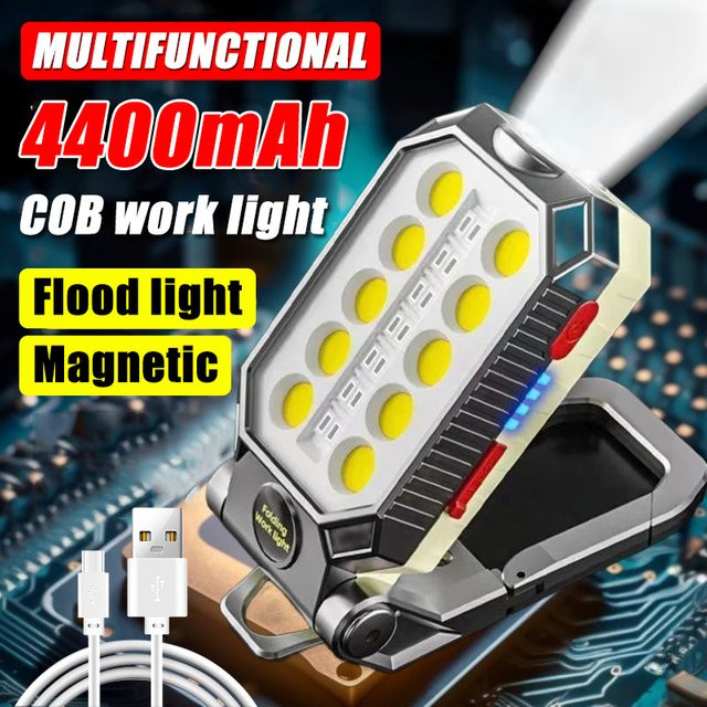 Heinast LED Arbeitsleuchte USB wiederaufladbar, tragbare Notfall-Taschenlampe in Weiß - Bild 1