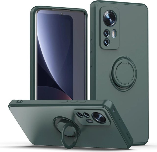CHUYONG Magnetische Handyhülle aus Flüssigsilikon mit Ringhalter für Xiaomi Mi 12, Mi 11 Lite 5G, Mi 10T und Mi 11T Pro in Dunkelgrün - Bild 1