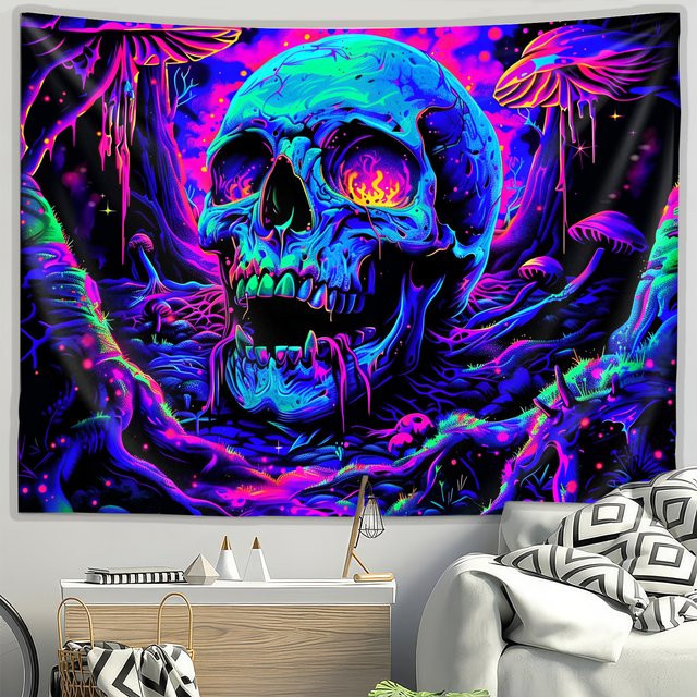 VIKAMA Totenkopf-Königin Wandteppich im Gothic-Stil, Mehrfarbig, B/H: 60 x 40 cm - Bild 1