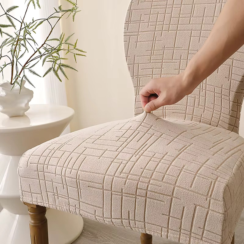 WANERQU Stuhlhussen mit Streifen Design in Beige, elastische Stretch-Bezüge für Esszimmerstühle und Bankette - Bild 2